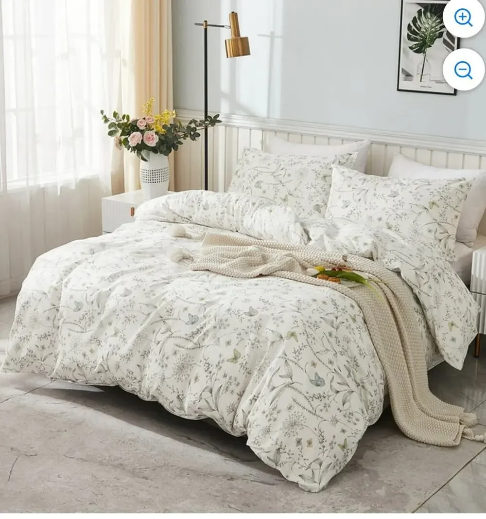Premium Duvet Set 100% Cotton Floral Duvet Cover + Fitted Sheet + 2 Pillow Cases